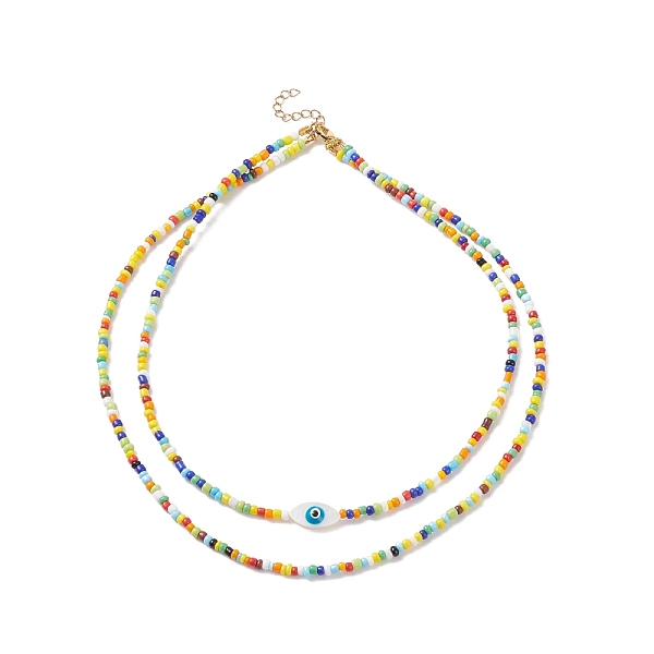 

PandaHall Natural Shell Horse Eye & Glass Seed Beaded Double Layer Necklace for Women, Colorful, 15.75 inch(40cm) Shell Horse Eye