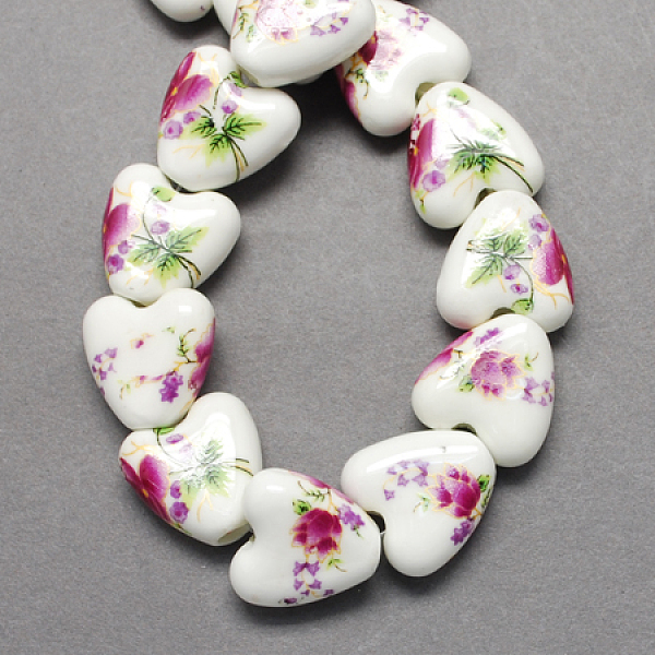 

PandaHall Handmade Printed Porcelain Beads, Heart, Medium Violet Red, 15x15x7mm, Hole: 3mm Porcelain Heart Red