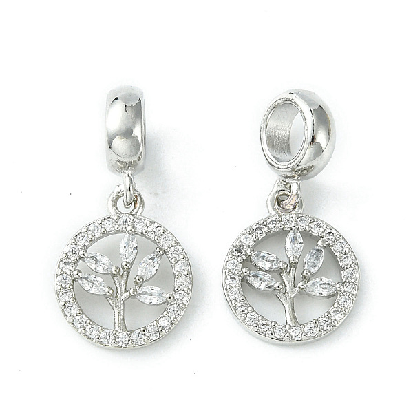 

PandaHall Rack Plating Brass Micro Pave Cubic Zirconia European Dangle Charms, Flat Round with Tree Large Hole Pendants, Long-Lasting Plated..., Clear