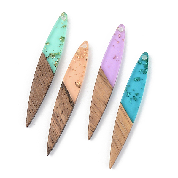 

PandaHall Transparent Resin & Walnut Wood Pendants, with Gold Foil, Leaf, Mixed Color, 43x7x3mm, Hole: 1.6mm Resin+Wood Leaf Multicolor