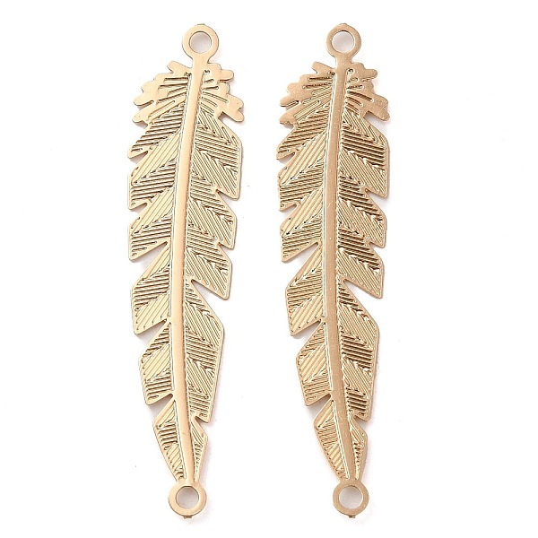 

PandaHall Rack Plating Brass Connector Charms, Etched Metal Embellishments, Long-Lasting Plated, Feather Links, Light Gold, 36.5x8x0.3mm...