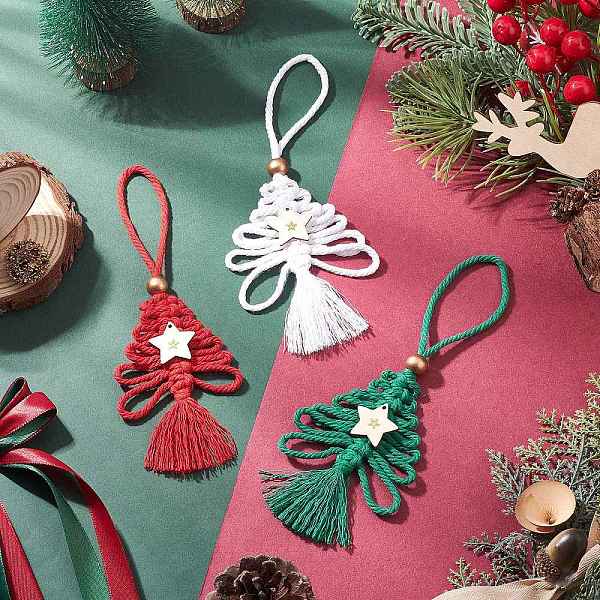綿製クリスマスツリーペンダントデコレーション3個