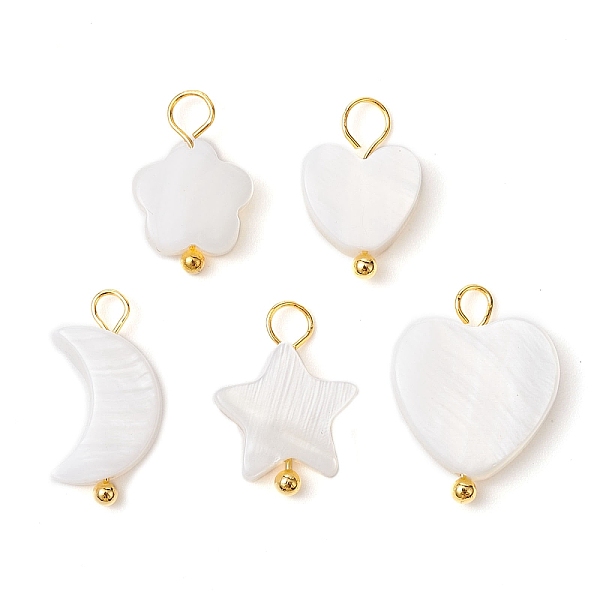 

PandaHall Natural Freshwater Shell Pendants, with Brass Loops, Star & Moon & Heart, Mixed Shapes, Golden, 13~16.5x8~12.5x2.5~3mm, Hole..., White