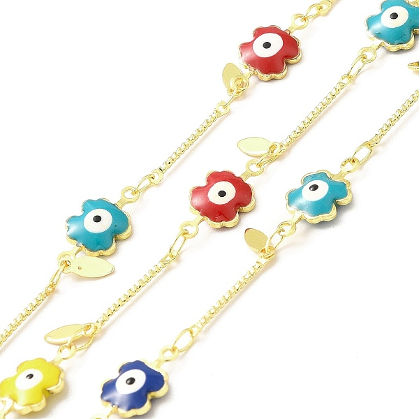

PandaHall Handmade Brass Enamel Flower Link Chain, with Brass Oval Charms, Soldered, with Spool, Cadmium Free & Lead Free, Real 18K Gold..., Multicolor