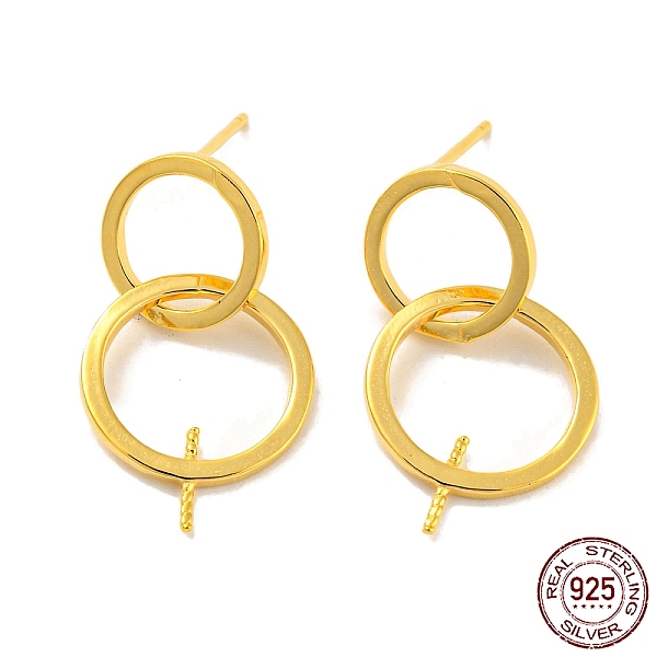 

PandaHall Double Rings 925 Sterling Silver Dangle Stud Earring Findings, for Half Drilled Beads, with S925 Stamp, Real 18K Gold Plated...