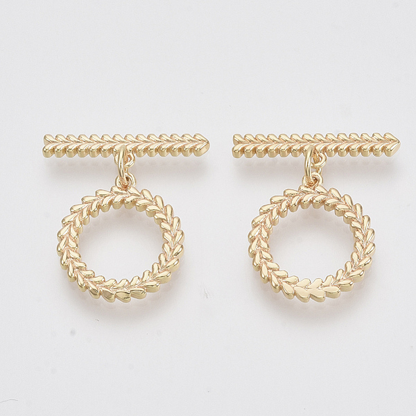 

PandaHall Brass Toggle Clasps, Golden, Round Ring with Leaf Pattern, Nickel Free, 25mm Long, Bar: 21x5x2mm, Hole: 1.2mm, Ring: 18x16x2mm...