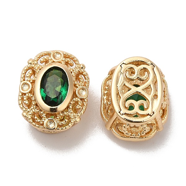 

PandaHall Brass with Glass Multi-Strand Links, Hollow Oval, Real 18K Gold Plated, Green, 11.5x9.5x7mm, Hole: 1.8mm Brass Oval Green