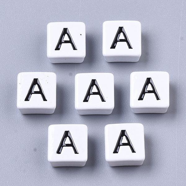 

PandaHall Spray Painted Alloy Multi-Strand Links, Cadmium Free & Lead Free, For Tile Elastic Bracelets Making, Square with Letter, Letter.A..., White