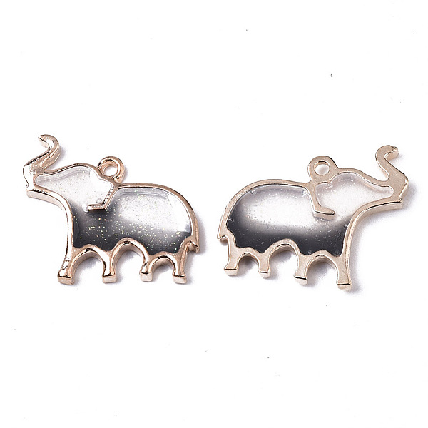 

PandaHall Alloy Resin Pendants, with Glitter Powder, Elephant, Lead Free, Golden, Gray, 20.5x24x2mm, Hole: 1.6mm Alloy+Resin Elephant Gray