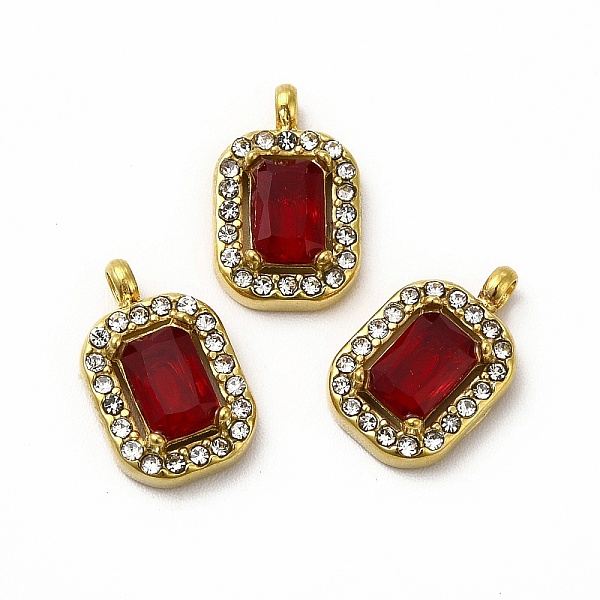 

PandaHall Vacuum Plating 304 Stainless Steel Cubic Zirconia Pendants, with Rhinestone, Rectangle Charms, FireBrick, 13x8.5x3.5mm, Hole..., Red