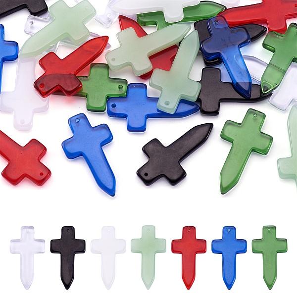 

PandaHall 28Pcs 7 Colors Glass Pendants, Cross Charms, Mixed Color, 37x20.5x4mm, Hole: 1.2mm, 4pcs/color Glass Cross Multicolor