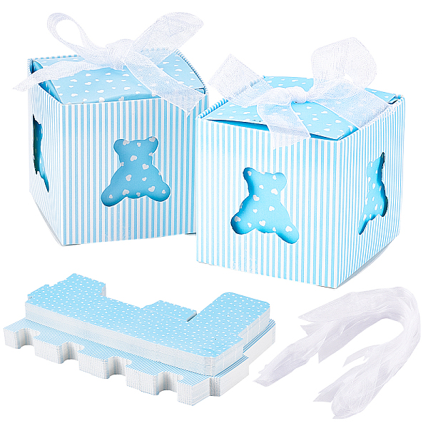 

PandaHall Paper Gift Box, with Ribbon, Folding Boxes with Bear Pattern, Wedding Decoration, Light Sky Blue, Finished Product: 5x5x5cm...