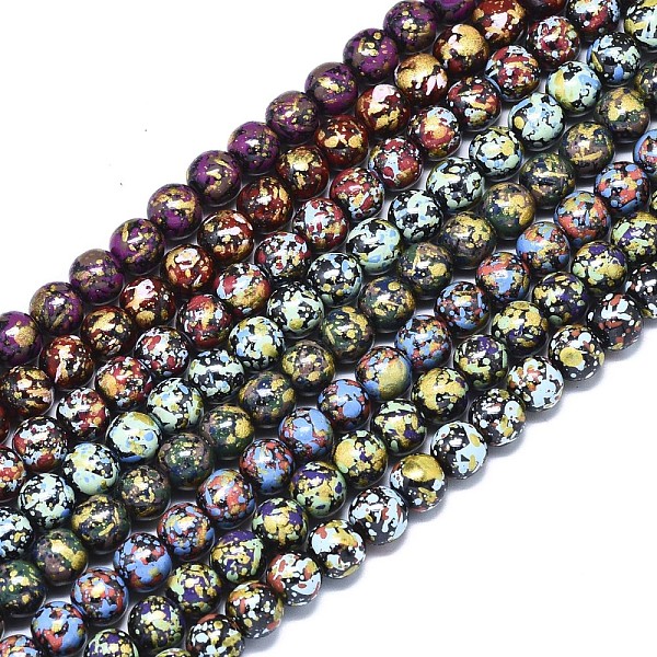

PandaHall Spray Painted Non-magnetic Synthetic Hematite Beads Strands, Round, Mixed Color, 8x7.5mm, Hole: 1.2mm, about 52~54pcs/Strand..., Multicolor