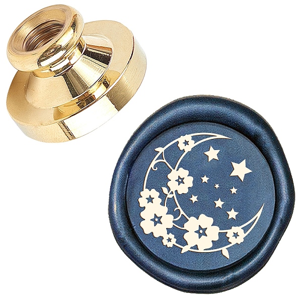 PandaHall DIY Scrapbook, Brass Wax Seal Stamp Head, Moon, Golden, 25x14mm Brass