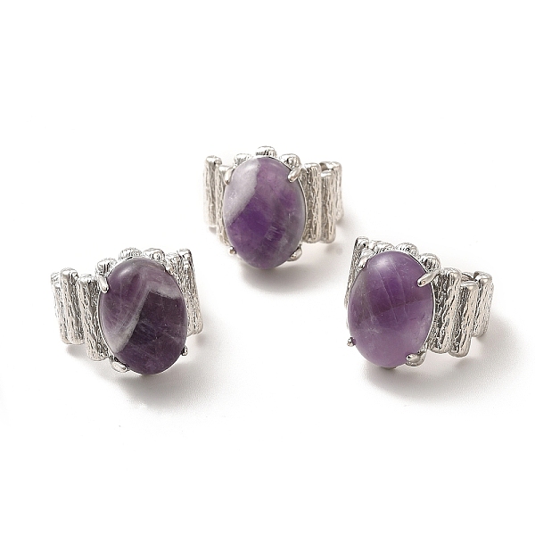 

PandaHall Natural Amethyst Oval Open Cuff Ring, Platinum Brass Jewelry for Women, Inner Diameter: 19mm Amethyst