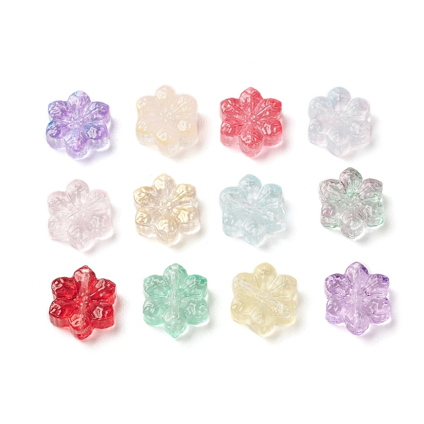 

PandaHall Spray Painted Transparent Glass Beads, Snowflakes, Mixed Color, 14x12x4.5mm, Hole: 0.9mm Glass Snowflake Multicolor