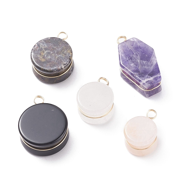 

PandaHall Natural Gemstone Pendants, with Real 18K Gold Plated Copper Wire Wrapped, Mixed Shapes, 24~37x16~24x12mm, Hole: 3.5~4mm Mixed...