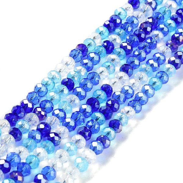 

PandaHall Glass Beads Strands, Faceted, Rondelle, Blue, 6x5mm, Hole: 1mm, about 85~88pcs/strand, 16.1~16.5 inch(41~42cm) Glass Rondelle Blue