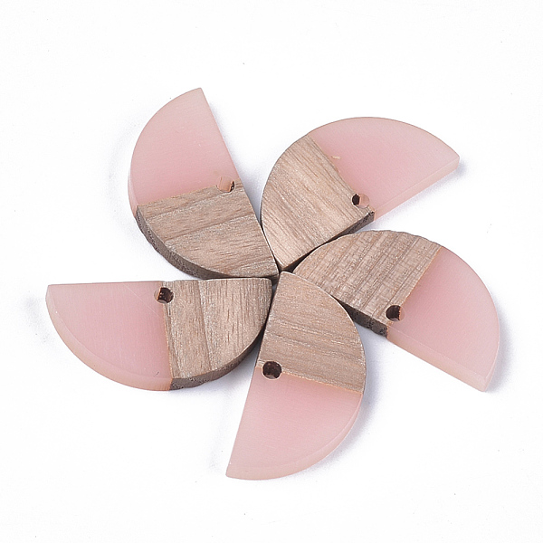 

PandaHall Resin & Wood Semi Circle Pendants, Half Round, Pink, 14x28x3~3.5mm, Hole: 2mm Resin+Wood Half Round Pink