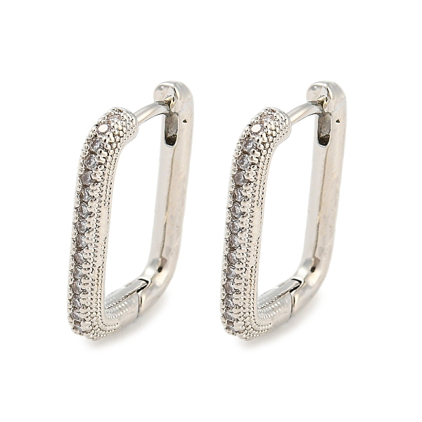 

PandaHall Brass with Cubic Zirconia Hoop Earrings, Rectangle, Platinum, 18x2.5mm Cubic Zirconia Rectangle Clear