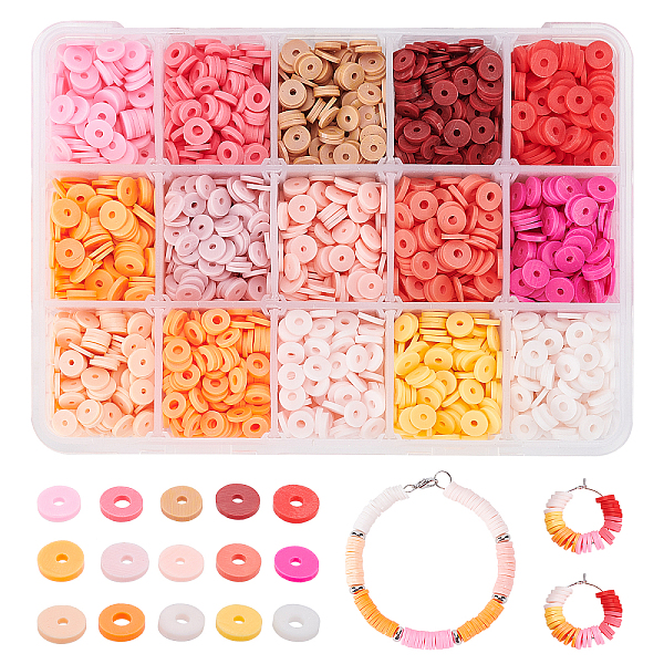 

PandaHall ARRICRAFT 3750Pcs 15 Colors Flat Round Handmade Polymer Clay Beads, Disc Heishi Beads for Hawaiian Earring Bracelet Necklace..., Multicolor