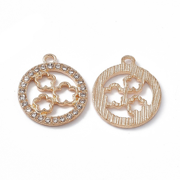 

PandaHall Alloy Rhinestones Pendants, Flat Round with Flower Charms, Golden, 23x19.5x2mm, Hole: 2.5mm Alloy+Rhinestone Flat Round Clear
