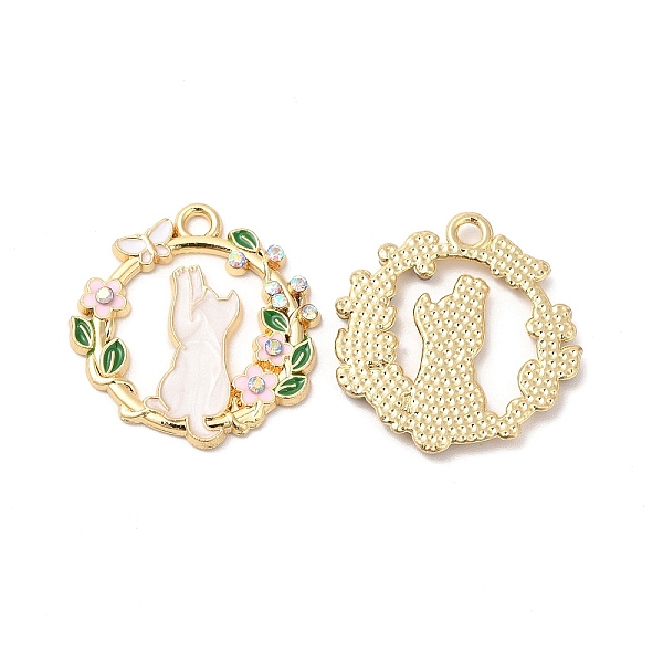 

PandaHall Alloy Enamel Pendants, with Rhinestone, Cadmium Free & Nickel Free & Lead Free, Golden, Flat Round with Cat & Flower Pattern..., White