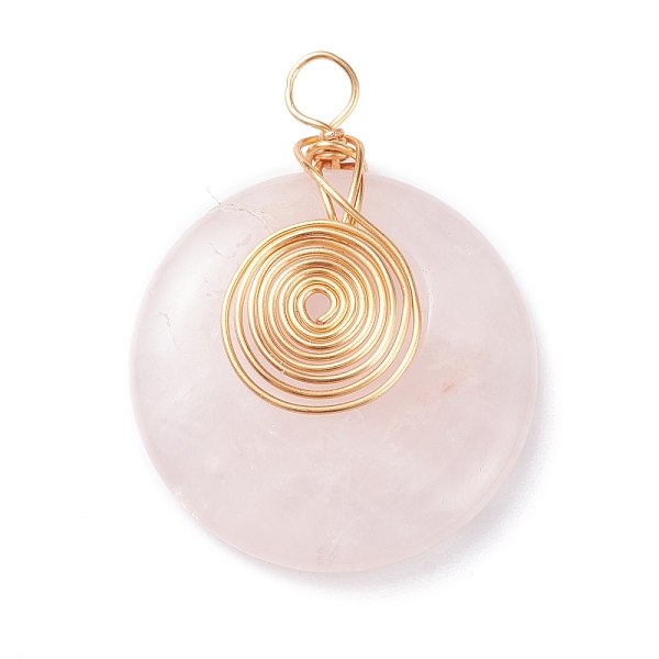 

PandaHall Natural Rose Quartz Pendants, with Light Gold Tone Copper Wire Wrapped, Flat Round, 35x27x6.5mm, Hole: 4mm Rose Quartz Flat Round..., Pink