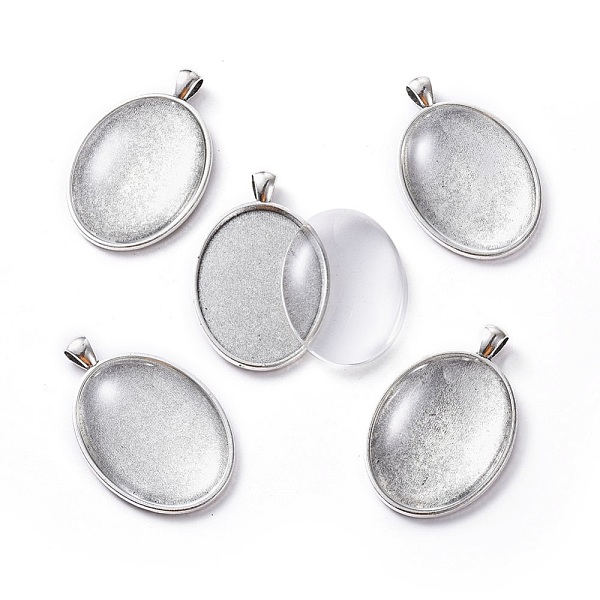 

PandaHall DIY Pendant Making, with Tibetan Style Oval Alloy Big Pendant Cabochon Settings and Transparent Oval Glass Cabochons, Antique..., Clear