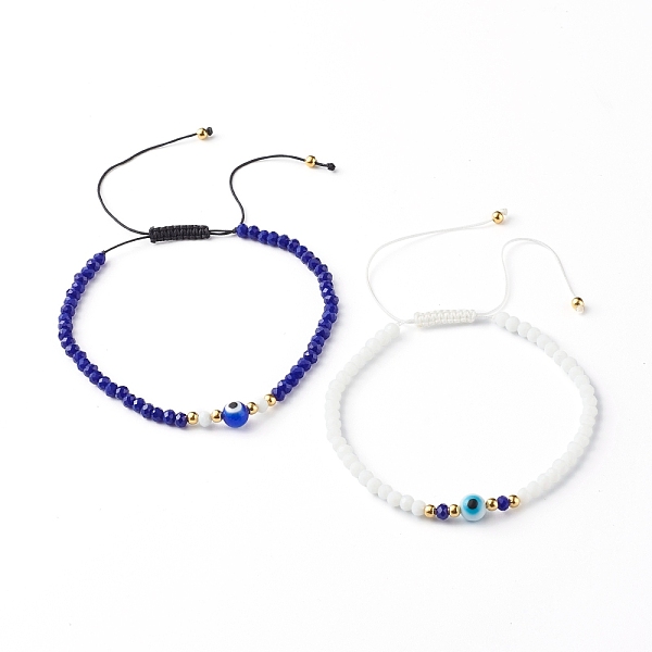 

PandaHall Adjustable Nylon Thread Braided Bead Bracelets Set, with Faceted Rondelle Glass Beads, Handmade Evil Eye Lampwork Round Bead..., Multicolor