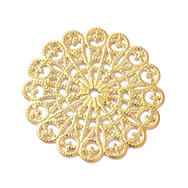 

PandaHall Iron Filigree Joiners, Etched Metal Embellishments, Flower, Golden, 42x42x0.5mm, Hole: 2.8mm Iron Flower