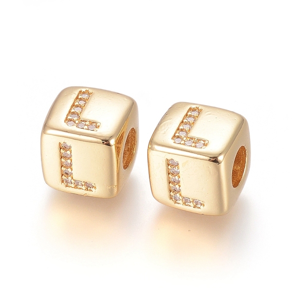 

PandaHall Brass Micro Pave Cubic Zirconia European Beads, Horizontal Hole, Large Hole Beads, Long-Lasting Plated, Cube with Letter, Golden..., Clear