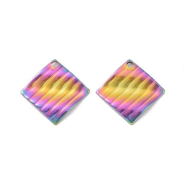 

PandaHall Ion Plating(IP) 304 Stainless Steel Pendants, Rhombus, Rainbow Color, 16.5x16.5x1.3mm, Hole: 1.4mm 304 Stainless Steel Rhombus