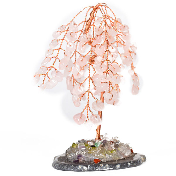 

PandaHall Natural Rose Quartz Display Decoration, with Brass Wire, Agate Slice Base, for Home Desk Decorations, Tree of Life, 50~70x100mm...
