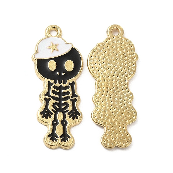 

PandaHall Alloy Enamel Pendants, Skeleton with Hat Charm, Golden, White, 32.5x13x1.5mm, Hole: 1.6mm Alloy+Enamel Skull White