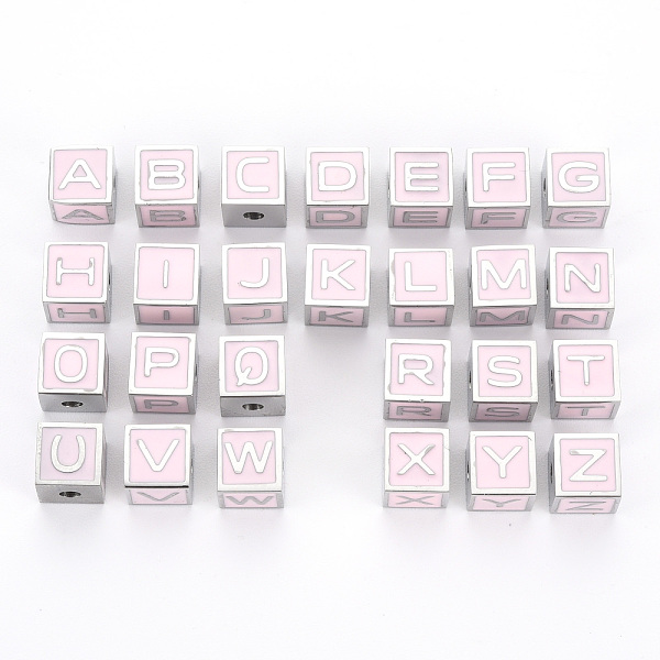 

PandaHall 304 Stainless Steel Beads, with Enamel, Pink, Cube with Letter, Stainless Steel Color, Letter A~Z, 7x7x7mm, Hole: 2mm 304...