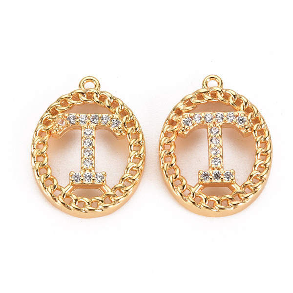 

PandaHall Brass Micro Pave Clear Cubic Zirconia Pendants, Nickel Free, Real 18K Gold Plated, Oval with Word, Letter.T, 17x13x3mm, Hole: 1mm...