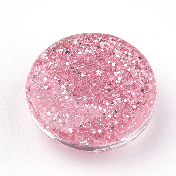 

PandaHall Resin Cabochons, with Glitter Powder, Flat Round, Pink, 13.5~14x4~6mm Resin Flat Round Pink