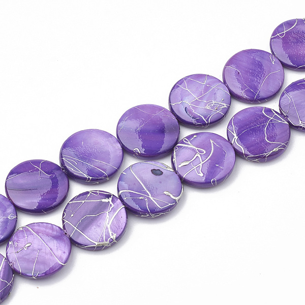 

PandaHall Freshwater Shell Beads Strands, Dyed with Drawbench, Flat Round, Blue Violet, 14~14.5x2~3mm, Hole: 0.8mm, about 29~30pcs/strand...
