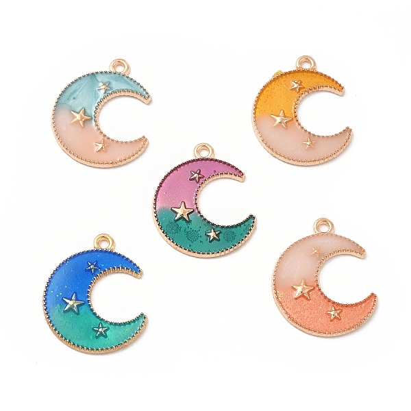 

PandaHall Alloy Pendants, with 2 Tone Enamel, Crescent Moon with Star Charm, Golden, Mixed Color, 23x18.5x1.5mm, Hole: 1.6mm Alloy+Enamel..., Multicolor