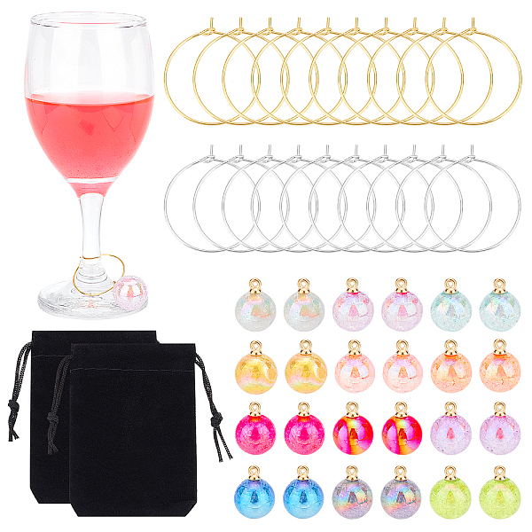 PandaHall CHGCRAFT DIY Hoop Earrings Making Kit, Including Round Resin Floral Magic Pendants, Brass Wine Glass Charm Rings, Mixed Color...