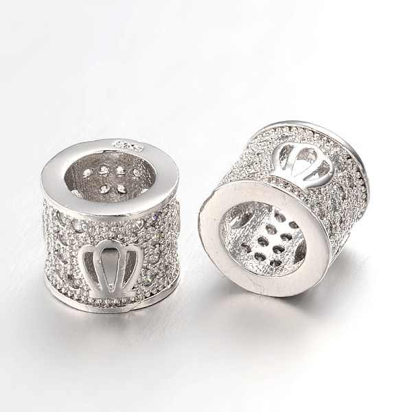 

PandaHall Hollow Brass Micro Pave Cubic Zirconia European Beads, Large Hole Column Beads, Lead Free & Nickel Free, Platinum, 7x8mm, Hole...