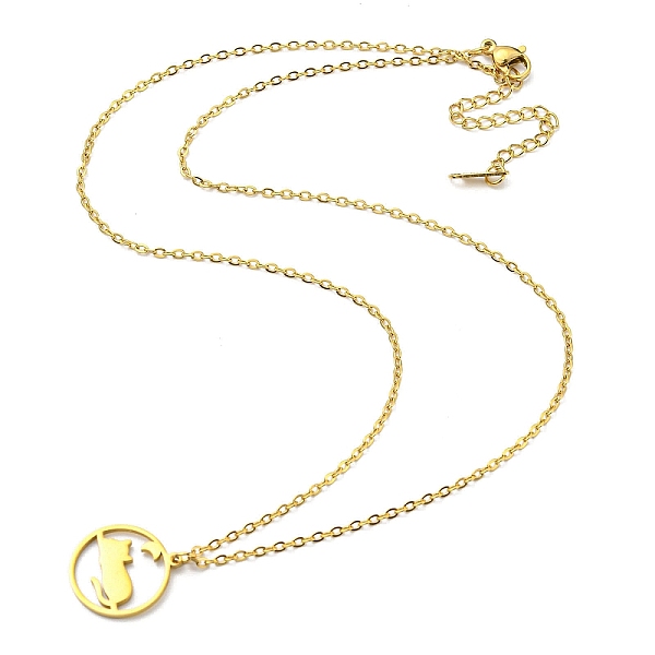 

PandaHall 304 Stainless Steel Pendant Necklaces, Cat & Moon, Golden, 17.44 inch(44.3cm) 304 Stainless Steel Cat Shape