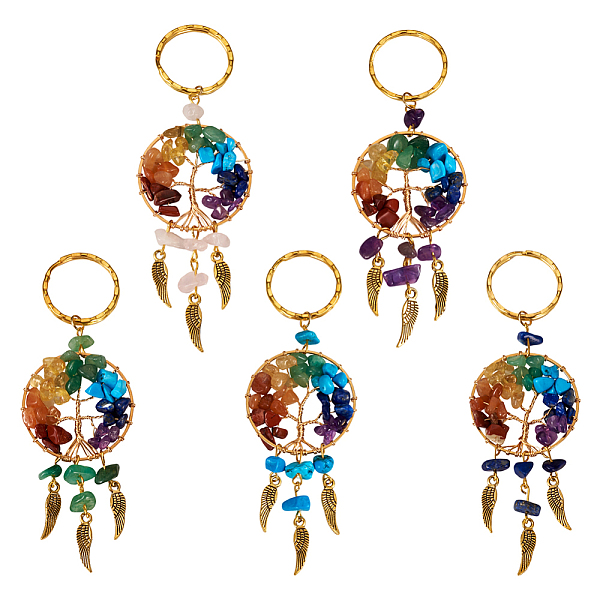 5Pcs 5 Style Gemstone Keychain