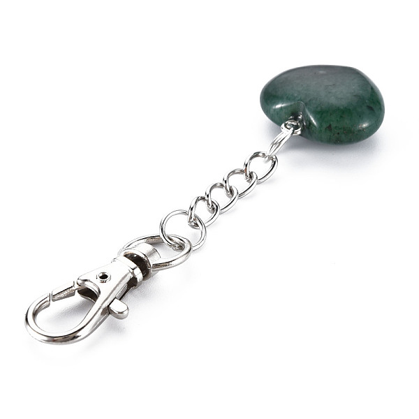 

PandaHall Natural Green Aventurine Keychain, with Brass Lobster Claw Clasps and Iron Chains, Heart, Platinum, 80~86mm Green Aventurine Heart