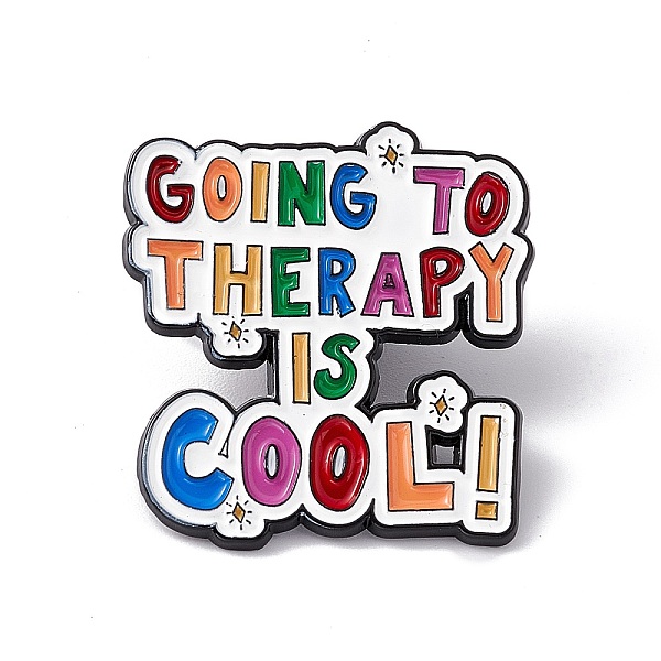 PandaHall Colorful Word Going To Therapy Is Cool Enamel Pin, Electrophoresis Black Alloy Inspirational Brooch for Backpack Clothes, Word...