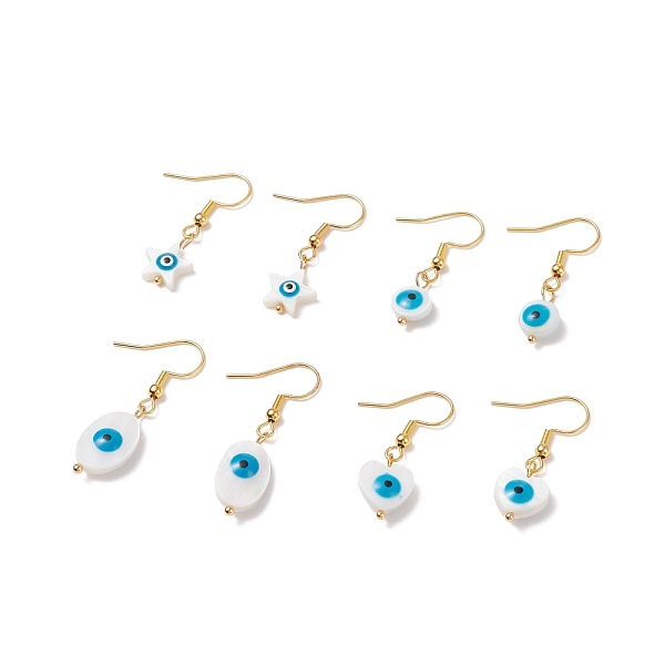 

PandaHall Natural Shell Evil Eye Dangle Earrings with Enamel, Gold Plated 304 Stainless Steel Jewelry for Women, Mixed Shape, White, 32~39mm...