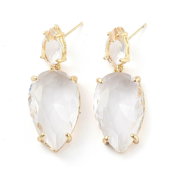 

PandaHall Glass Teardrop Dangle Stud Earrings, Light Gold Brass Earrings, Clear, 41x16mm Glass Teardrop Clear