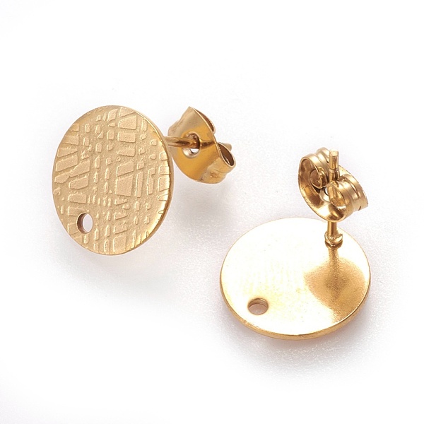 

PandaHall Ion Plating(IP) 304 Stainless Steel Ear Stud Findings, with Ear Nuts/Earring Backs and Hole, Textured Flat Round, Golden, 12mm...