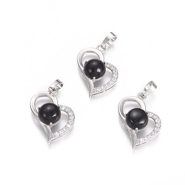 

PandaHall Natural Black Agate Pendants, with Platinum Tone Brass Findings and Crystal Rhinestone, Heart, Dyed & Heated, 29x21.5x9mm, Hole..., Clear